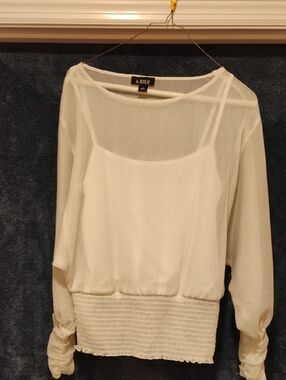 A. Byer Ivory Sheer Long-Sleeve Blouson Top with Cami